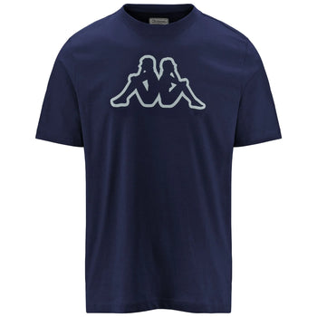T-shirt blu da uomo con logo bianco Kappa Cromen, Abbigliamento Sport, SKU a722000372, Immagine 0